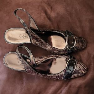 Circa Joan&David 8 1/2 brown faux snake skin buckle detail slingback #1123